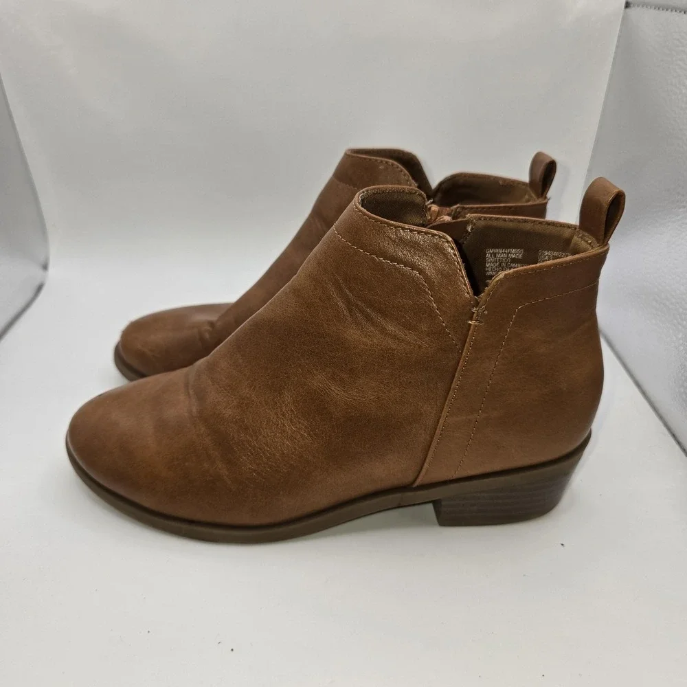 Wonder Nation Boots Girls Size 3 Brown Ankle Zip Block Heel Booties Casual